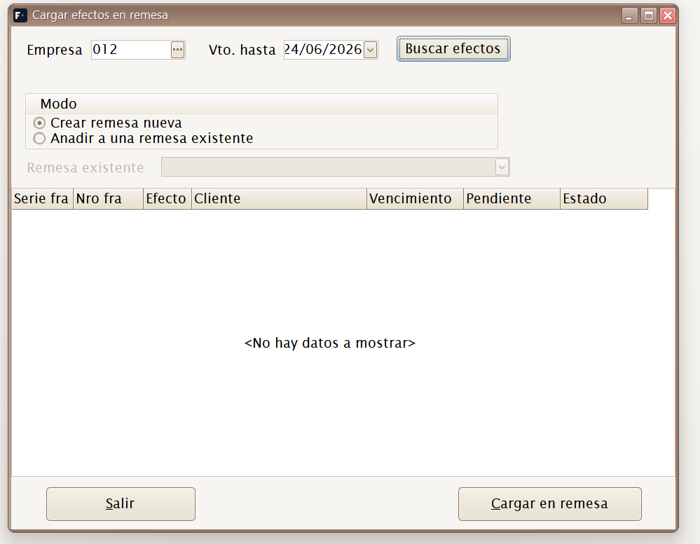 Carregar efectes en una remesa de cobrament