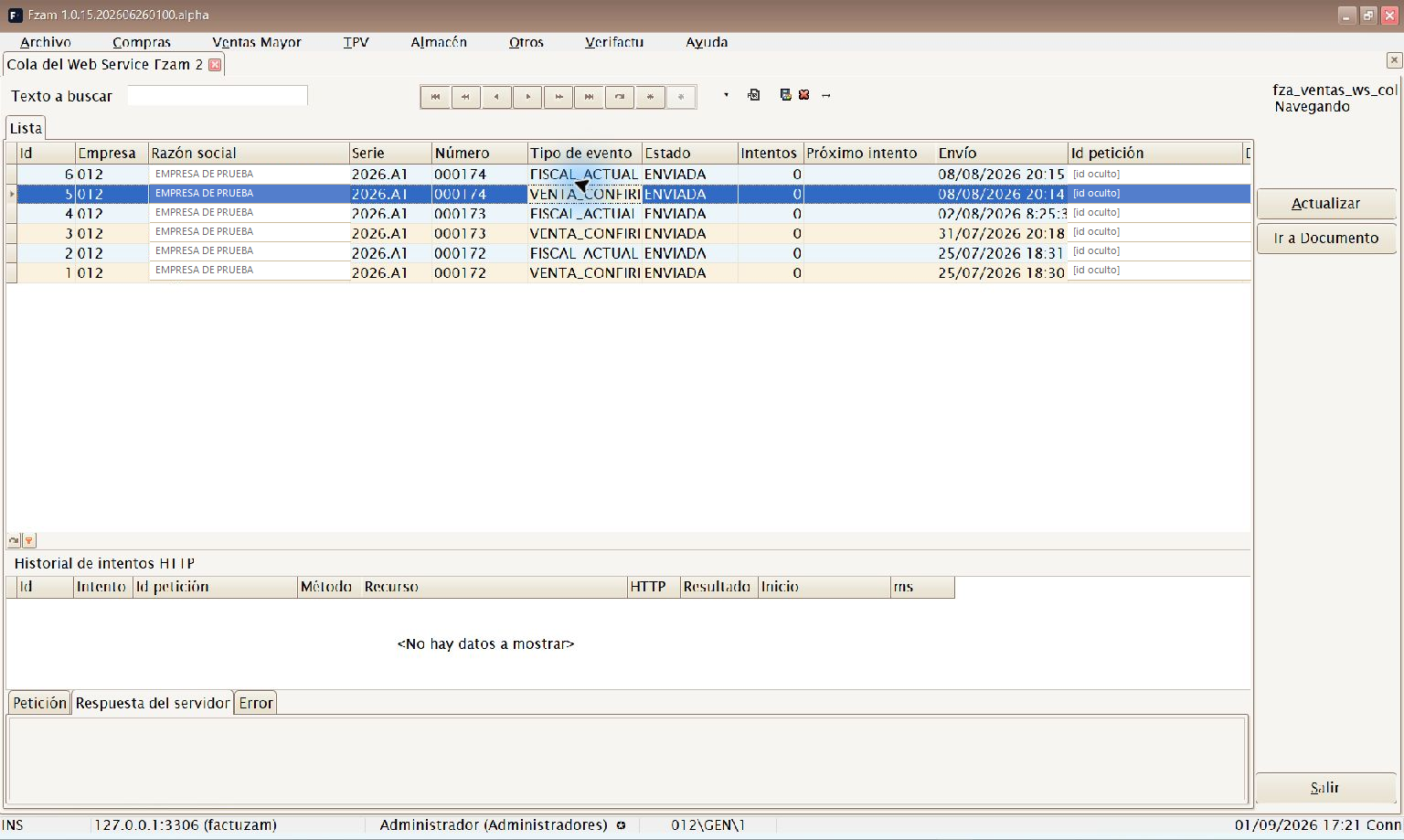 Cua d'enviaments de Web Service Fzam