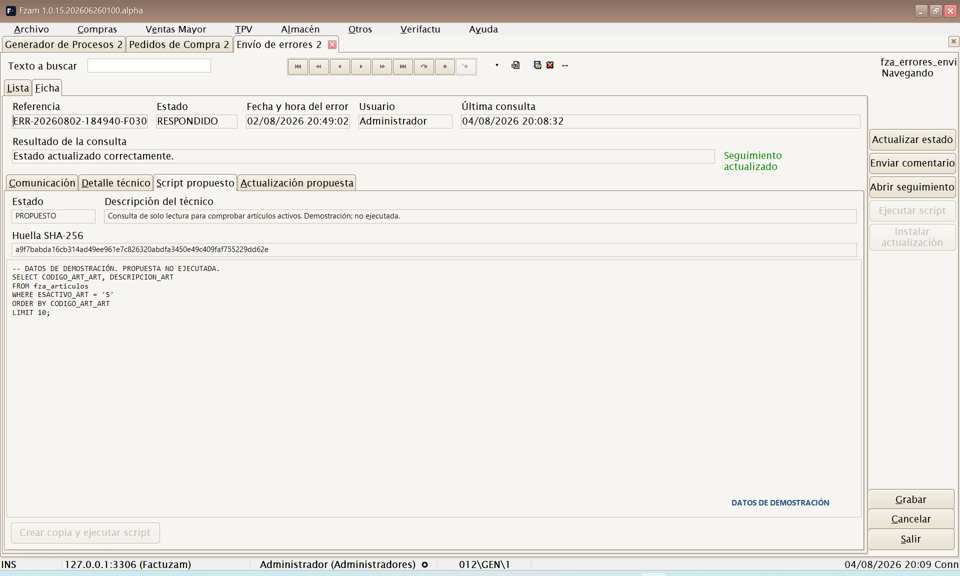 Script de corrección propuesto por soporte