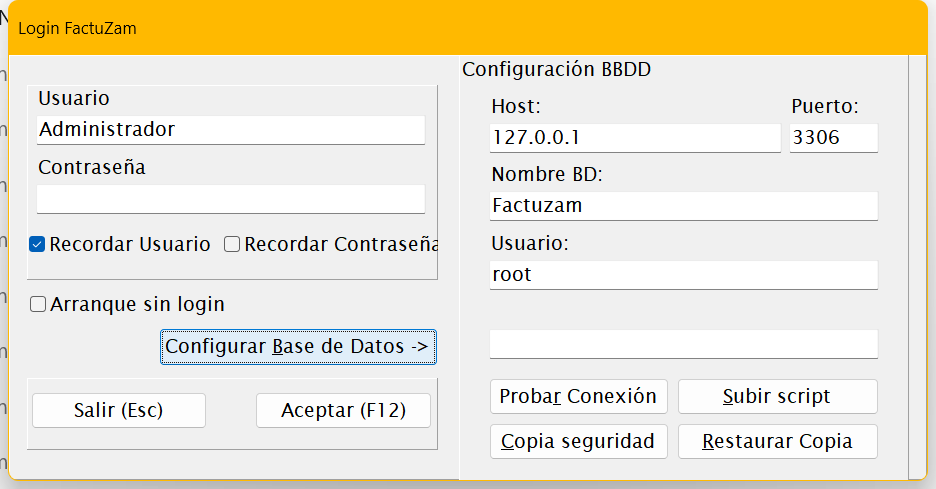 Login con configuración de BBDD y Subir Script