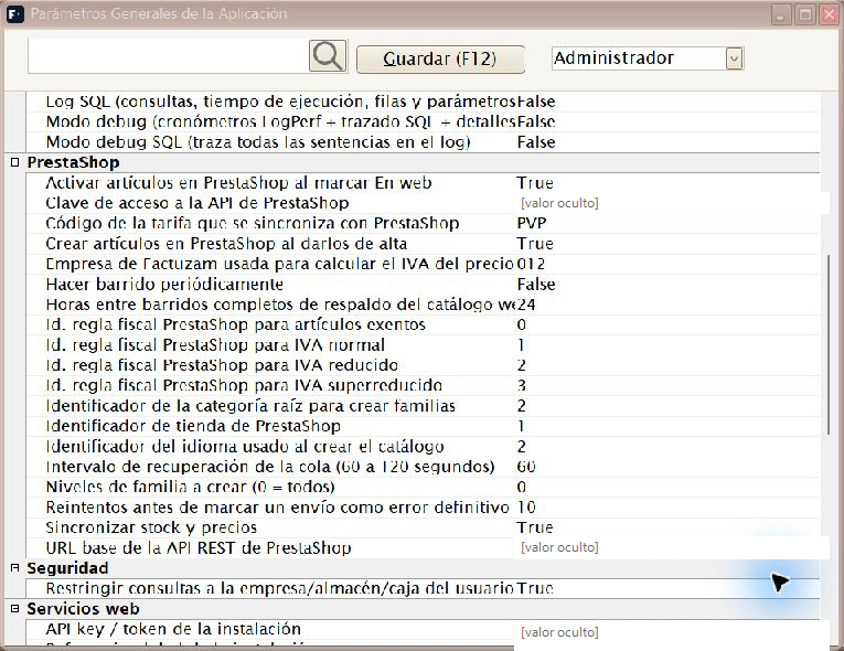 Parámetros de integración con PrestaShop