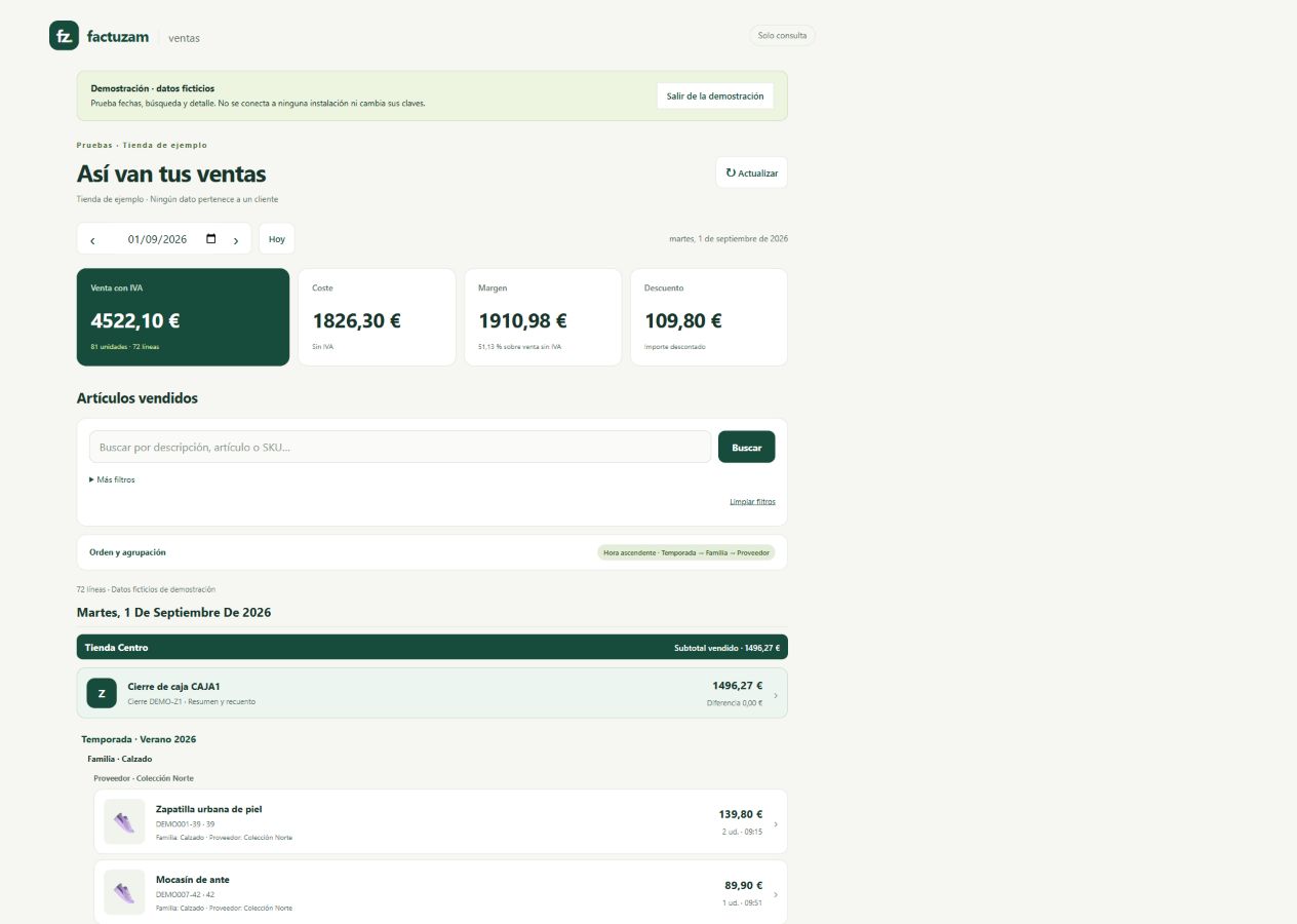 Web de vendes de Factuzam amb dades fictícies
